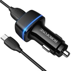 Borofone Car charger BZ14 Max - 2xUSB - 2,4A with USB to Micro USB cable black цена и информация | Зарядные устройства для телефонов | kaup24.ee