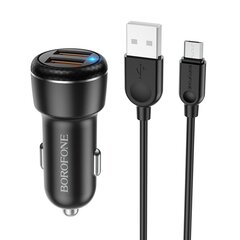 Borofone Car charger BZ17 Core - 2xUSB - QC 3.0 18W with USB to Micro USB cable black цена и информация | Зарядные устройства для телефонов | kaup24.ee