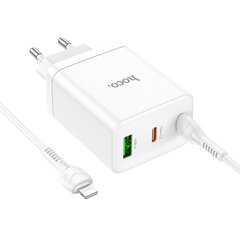 Сетевая зарядка Hoco N33 1xUSB-A/2xType-C 35W + Lightning белая цена и информация | Зарядные устройства для телефонов | kaup24.ee