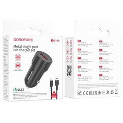 Borofone Car charger BZ19A Wisdom - USB - QC 3.0 18W with USB to Micro USB cable black цена и информация | Зарядные устройства для телефонов | kaup24.ee