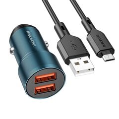 Borofone Car charger BZ19 Wisdom - 2xUSB - 12W with USB to Micro USB cable blue цена и информация | Зарядные устройства для телефонов | kaup24.ee