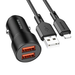 Borofone Car charger BZ19 Wisdom - 2xUSB - 12W with USB to Type C cable gold цена и информация | Зарядные устройства для телефонов | kaup24.ee