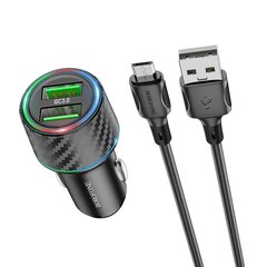 Borofone Car charger BZ21A Brilliant - 2xUSB - QC 3.0 36W with USB to Micro USB cable black цена и информация | Зарядные устройства для телефонов | kaup24.ee