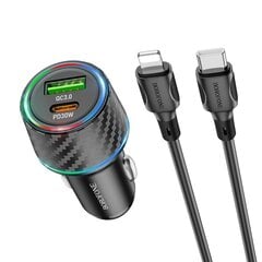 Borofone Car charger BZ21 Brilliant - USB + Type C - QC 3.0 PD 48W with Type C to Lightning cable black цена и информация | Зарядные устройства для телефонов | kaup24.ee
