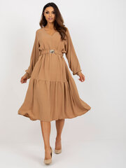 светло-коричневое платье миди с рюшами и поясом och bella цена и информация | Платья | kaup24.ee