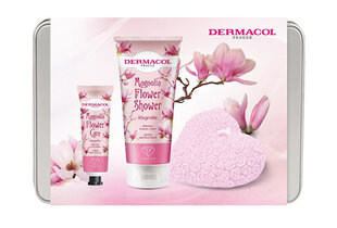 Kehahoolduskomplekt Dermacol Magnolia Flower Care I naistele: dušigeel, 200 ml + kätekreem, 30 ml + lõhnaküünal + kosmeetikakott цена и информация | Масла, гели для душа | kaup24.ee