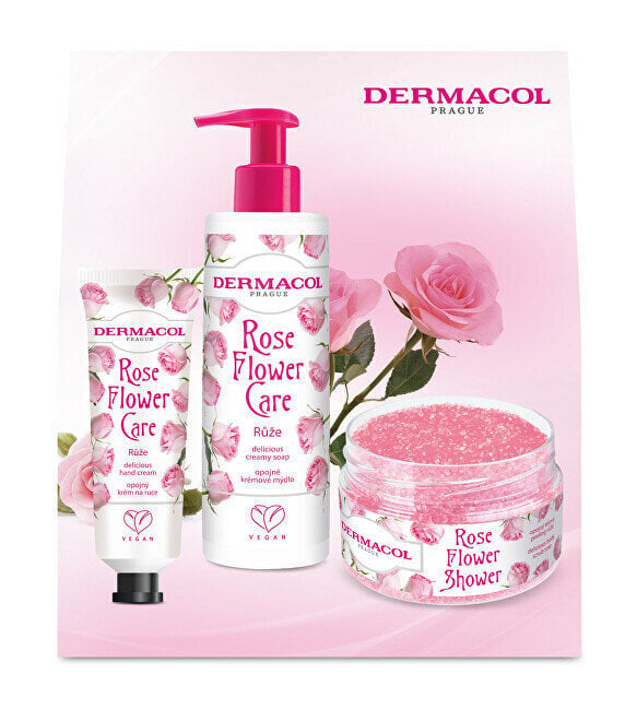 Kehahoolduskomplekt Dermacol Rose Flower Care I naistele: kätepesuseep, 250 ml + kehakoorija, 200 g + kätekreem, 30 ml hind ja info | Kehakreemid, losjoonid | kaup24.ee