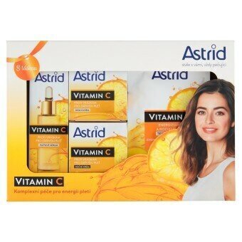 Kosmeetikakomplekt Astrid Vitamin C complete brightening anti-wrinkle care: päevakreem, 50 ml + öökreem, 50 ml + seerum, 30 ml + kangasmask hind ja info | Näokreemid | kaup24.ee