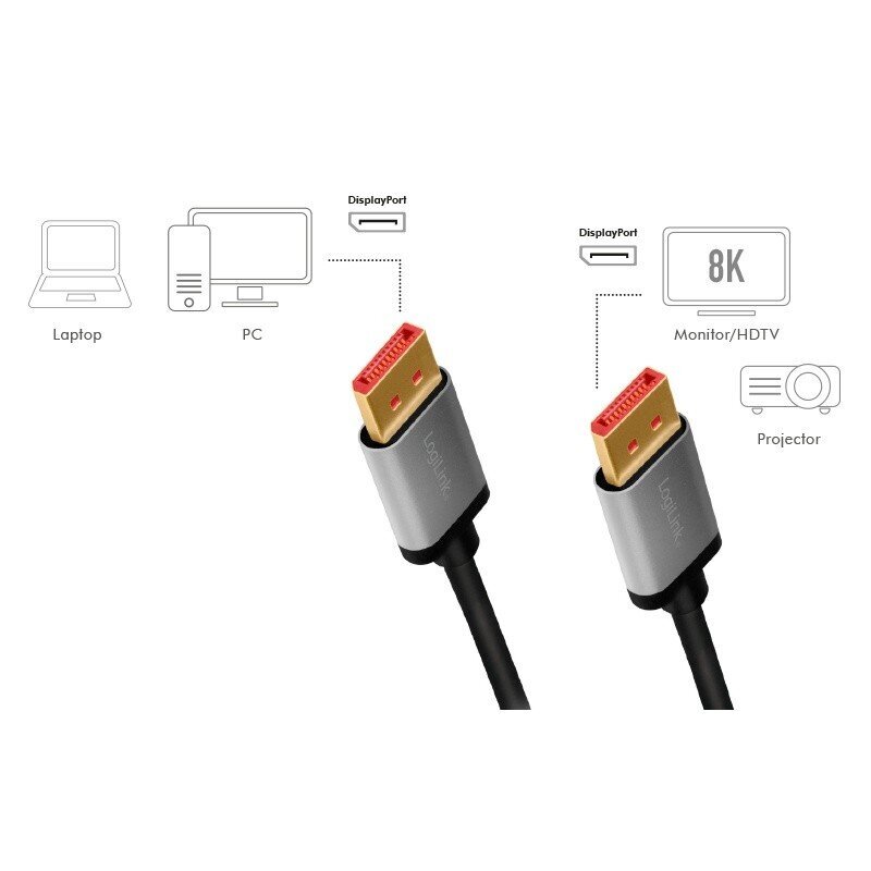 LogiLink DisplayPort kaabel 8K / 60 Hz, DP / M kuni DP / M, alu. 1 m hind ja info | Kaablid ja juhtmed | kaup24.ee