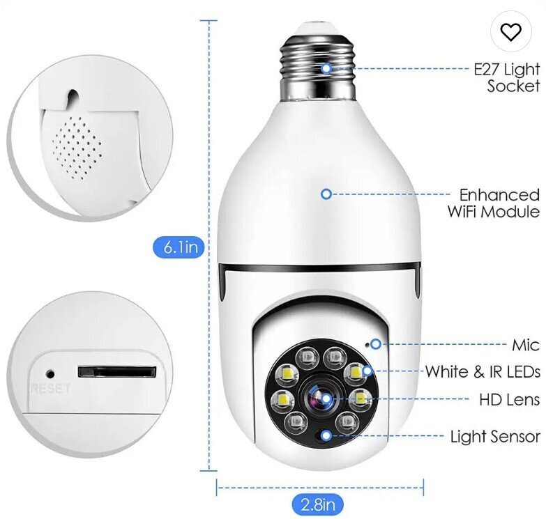 Juhtmeta IP kaamera-lamp E27 360° WiFi цена и информация | Valvekaamerad | kaup24.ee