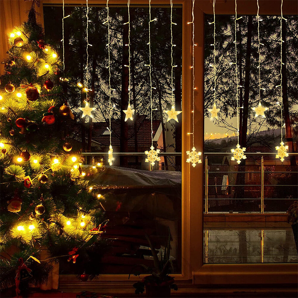 Jõulutuled 6 lumehelbe ja 6 tähega ning paljude väiksemate tuledega, 4m, 102 LED-i, LIVMAN YWSD001-1-1 hind ja info | Jõulutuled | kaup24.ee