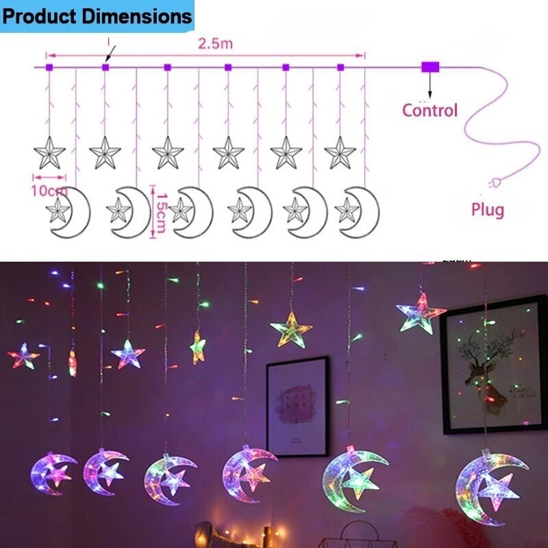 Jõulutuled 6 kuuehte ja 12 tähega, 3m, 126 LED-i, LIVMAN CX-001 цена и информация | Jõulutuled | kaup24.ee