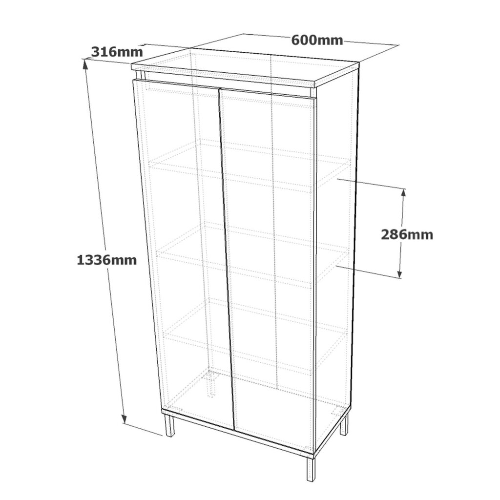 Kapp Asir, 60x133,6x31,6cm, helehall/pruun hind ja info | Elutoa väikesed kapid | kaup24.ee