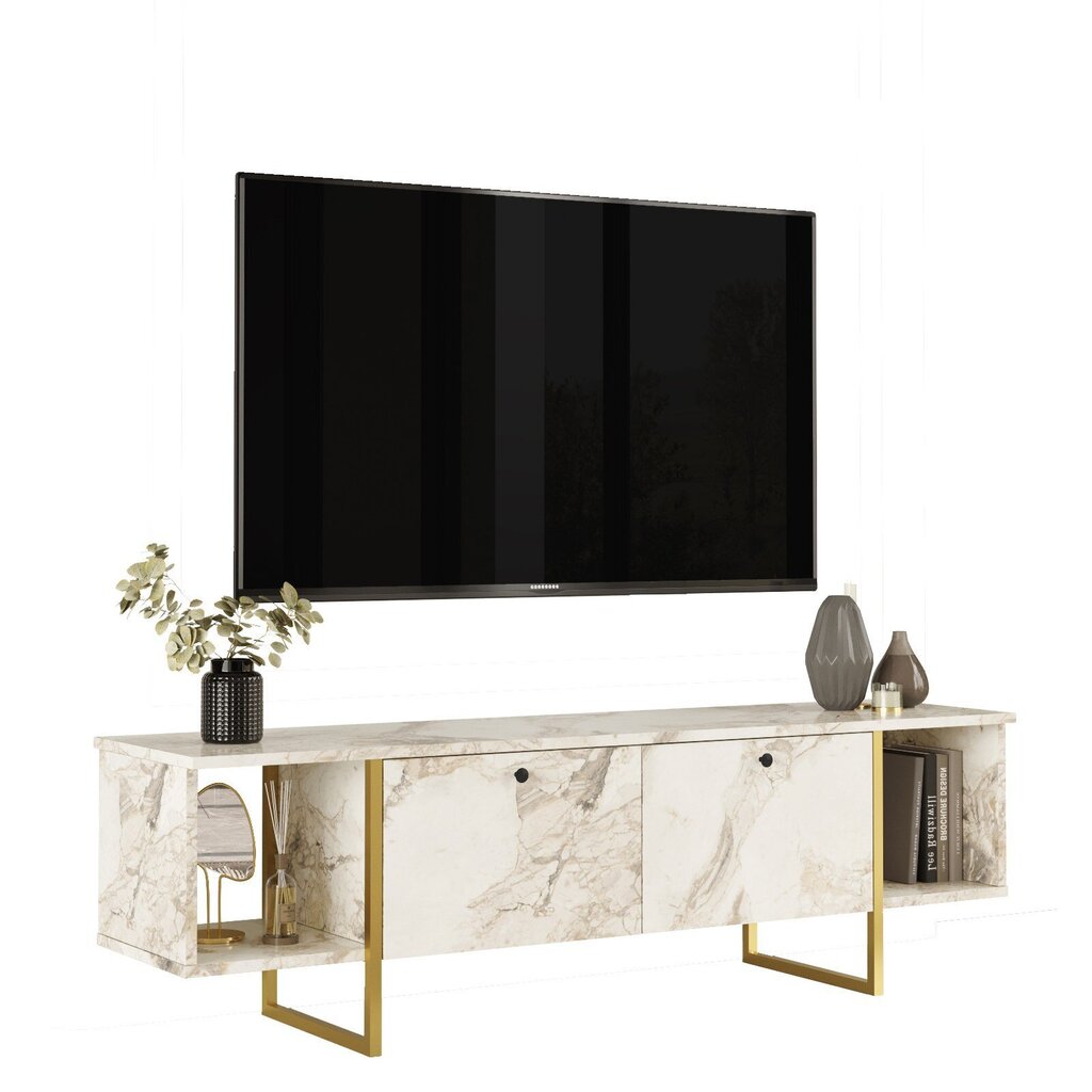 TV alus Asir, 160x47,6x40cm, valgekirju/kuldne hind ja info | TV alused | kaup24.ee