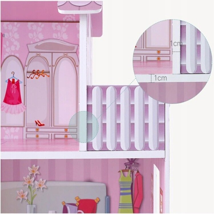 Suur puidust nukumaja koos mööbliga + 4 nukku ja LED valgustid hind ja info | Tüdrukute mänguasjad | kaup24.ee
