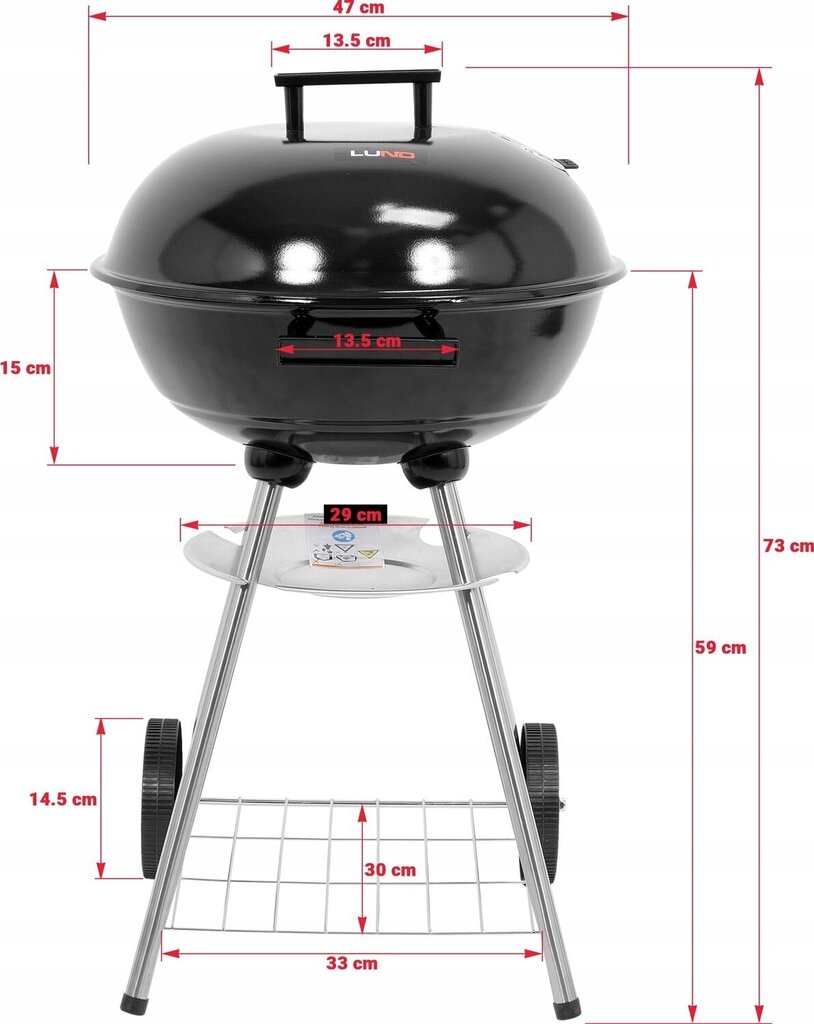 Grill Lund, 41x41 cm, must цена и информация | Grillid | kaup24.ee