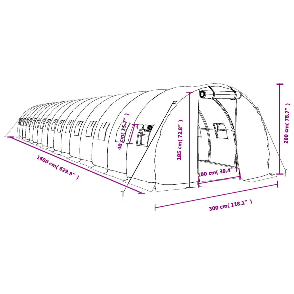 vidaXL kasvuhoone terasraamiga, roheline, 48m², 16x3x2 m hind ja info | Kasvuhooned | kaup24.ee