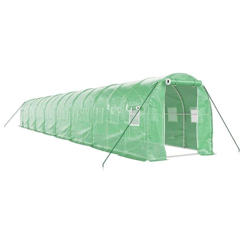 vidaXL kasvuhoone terasraamiga, roheline, 32 m², 16x2x2 m цена и информация | Kasvuhooned | kaup24.ee