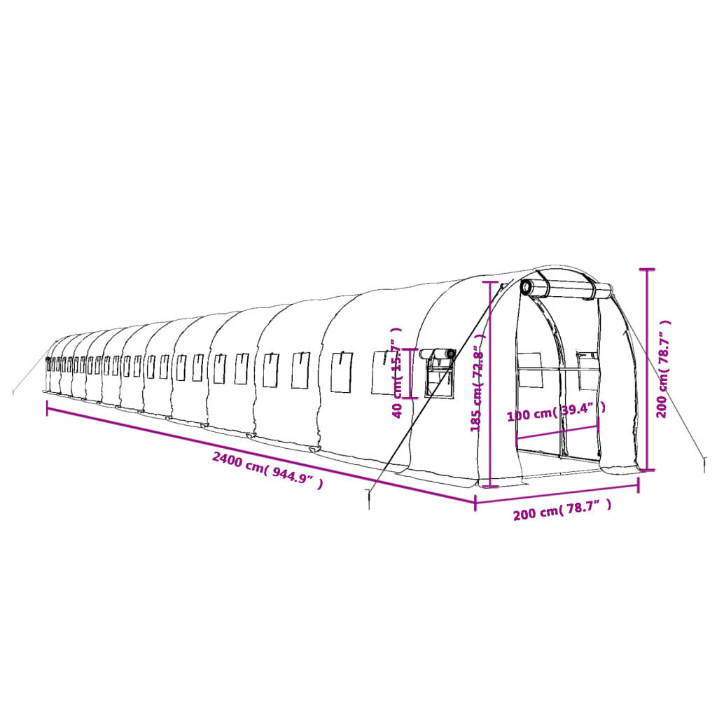 vidaXL kasvuhoone terasraamiga, roheline, 48 m², 24x2x2 m цена и информация | Kasvuhooned | kaup24.ee