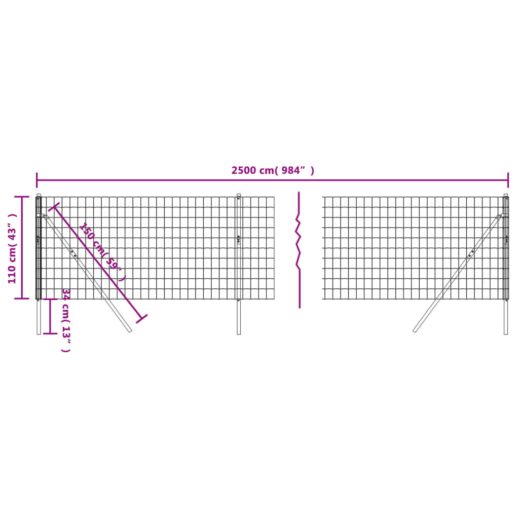 vidaXL traataed, antratsiithall, 1,1 x 25 m, tsingitud teras цена и информация | Aiad ja tarvikud | kaup24.ee