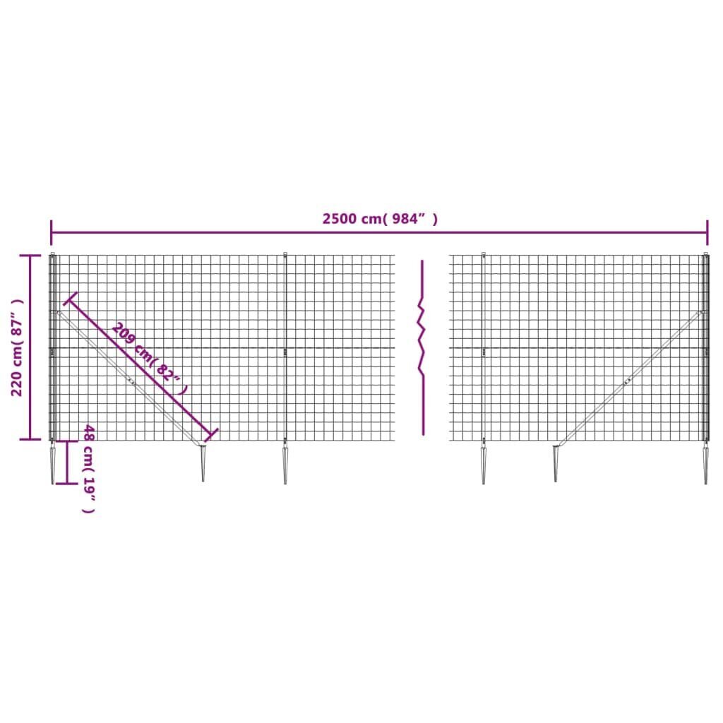 vidaXL traataed vaiadega, roheline, 2,2 x 25 m hind ja info | Aiad ja tarvikud | kaup24.ee