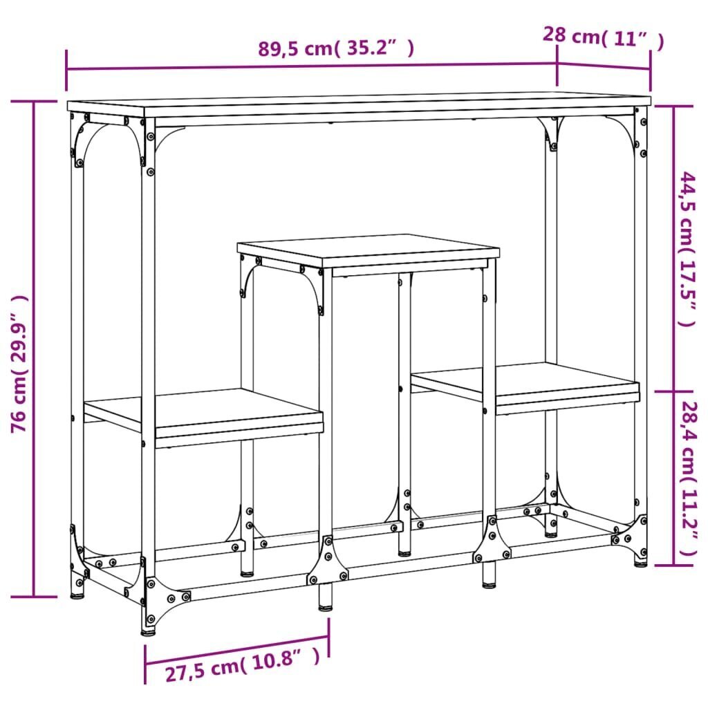 vidaXL konsoollaud, pruun tamm, 89,5 x 28 x 76 cm, tehispuit цена и информация | Konsoollauad | kaup24.ee