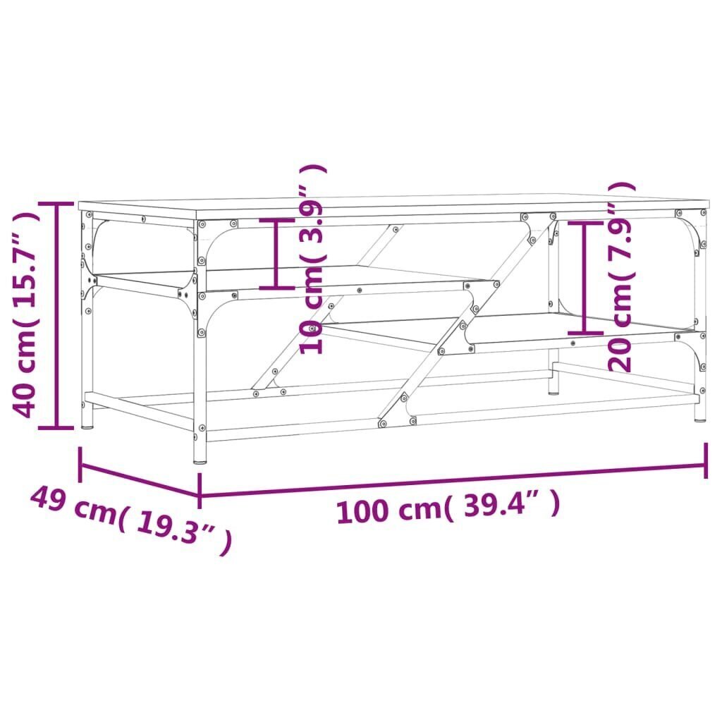 vidaXL kohvilaud, hall Sonoma tamm, 100 x 49 x 40 cm, tehispuit hind ja info | Diivanilauad | kaup24.ee