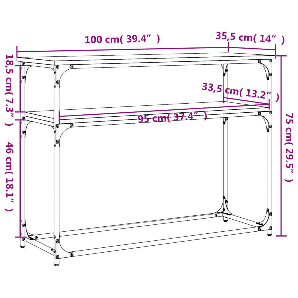 vidaXL konsoollaud, Sonoma tamm, 100x35,5x75 cm, tehispuit hind ja info | Konsoollauad | kaup24.ee