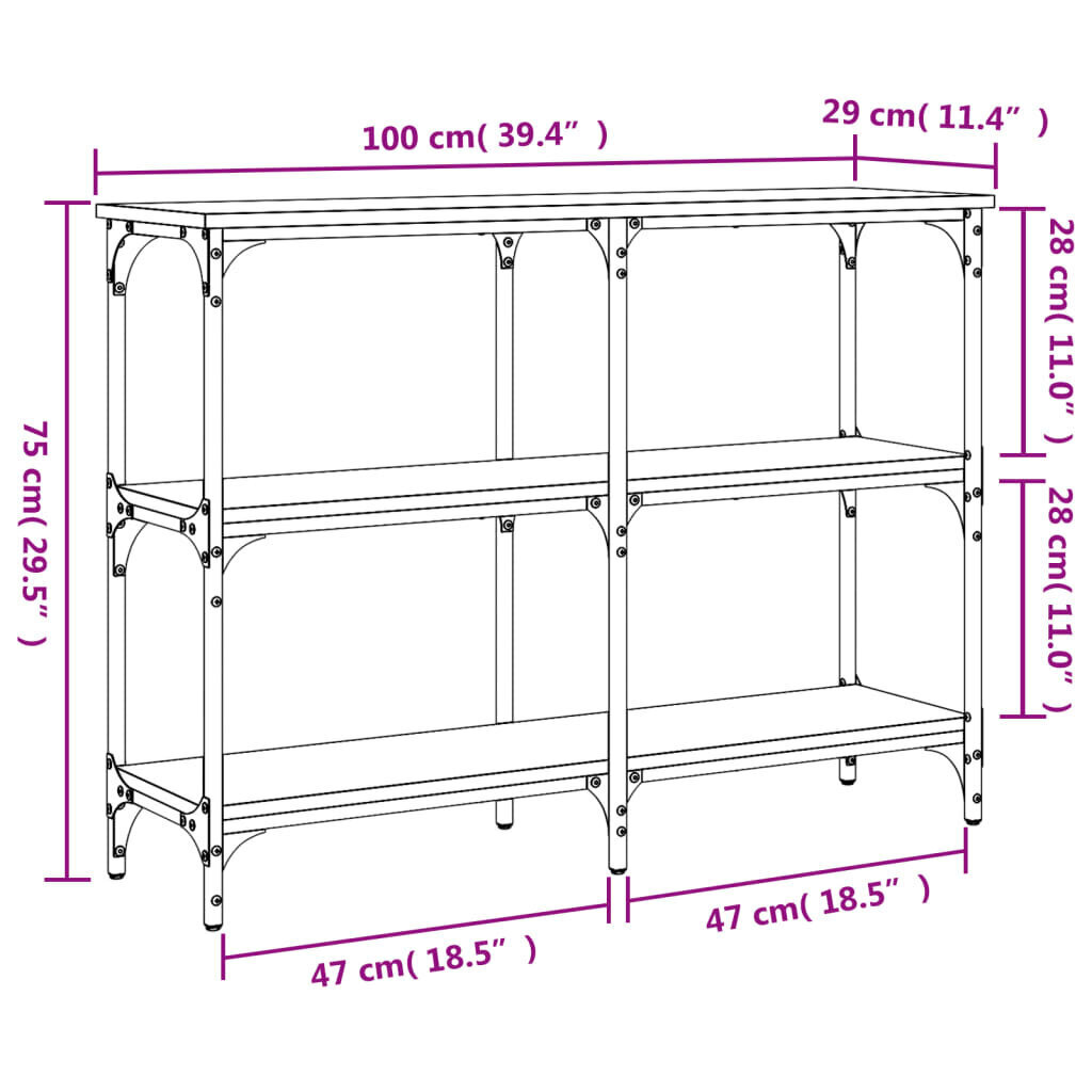 vidaXL konsoollaud, suitsutatud tamm, 100x29x75 cm, tehispuit hind ja info | Konsoollauad | kaup24.ee