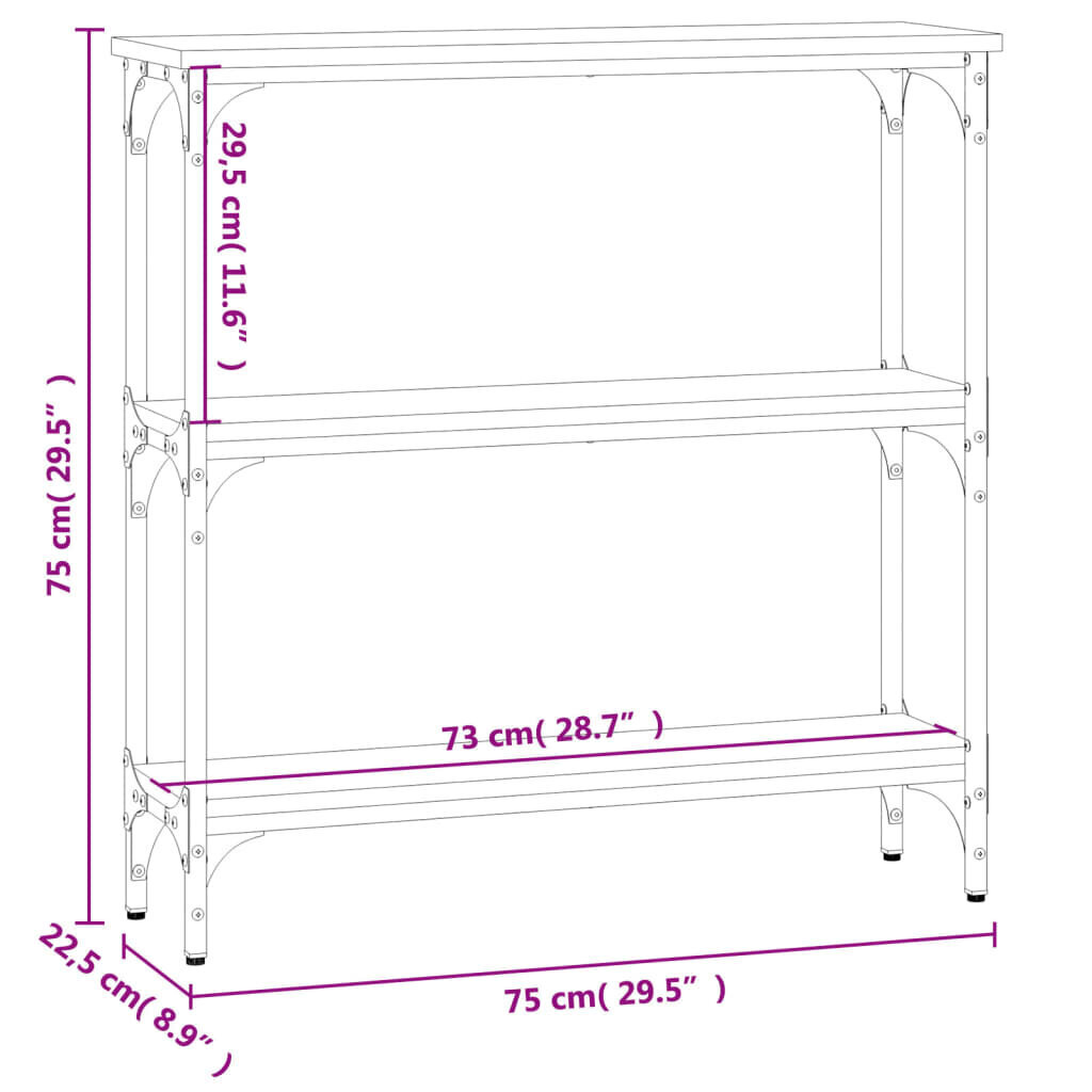 vidaXL konsoollaud, suitsutatud tamm, 75x22,5x75 cm, tehispuit hind ja info | Konsoollauad | kaup24.ee