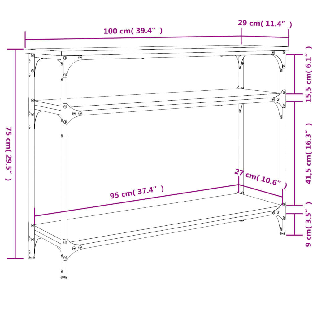 vidaXL konsoollaud, must, 100x29x75 cm, tehispuit цена и информация | Konsoollauad | kaup24.ee