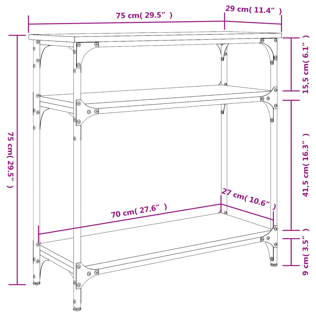 vidaXL konsoollaud, suitsutatud tamm, 75x29x75 cm, tehispuit hind ja info | Konsoollauad | kaup24.ee