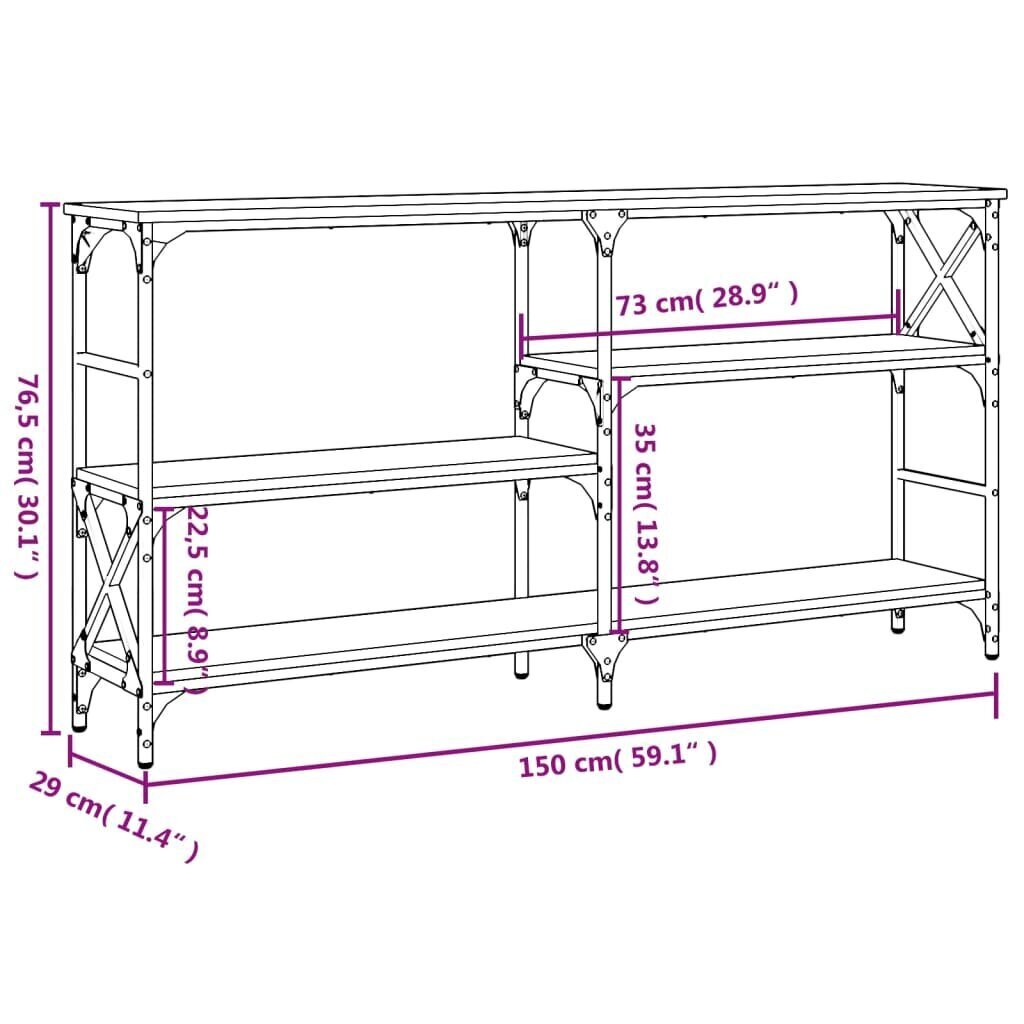 vidaXL konsoollaud, pruun tamm, 150x29x76,5 cm, tehispuit hind ja info | Konsoollauad | kaup24.ee