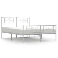 vidaXL metallist voodiraam peatsi ja jalutsiga, valge, 135 x 190 cm цена и информация | Кровати | kaup24.ee