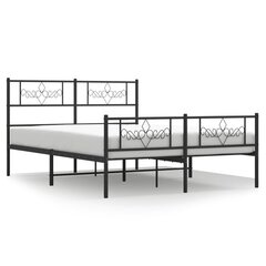 vidaXL metallist voodiraam peatsi ja jalutsiga, must, 135 x 190 cm цена и информация | Кровати | kaup24.ee