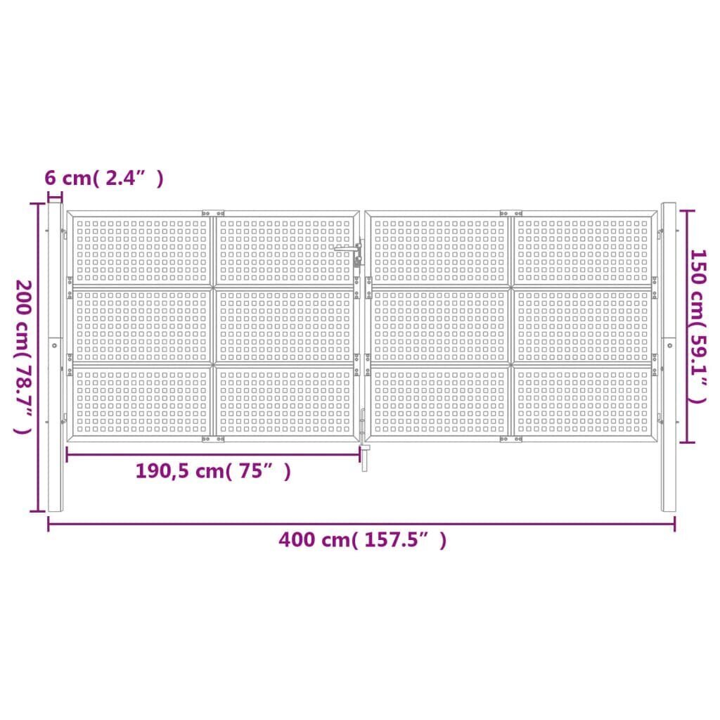 vidaXL aiavärav, antratsiithall, 400 x 200 cm, teras цена и информация | Aiad ja tarvikud | kaup24.ee