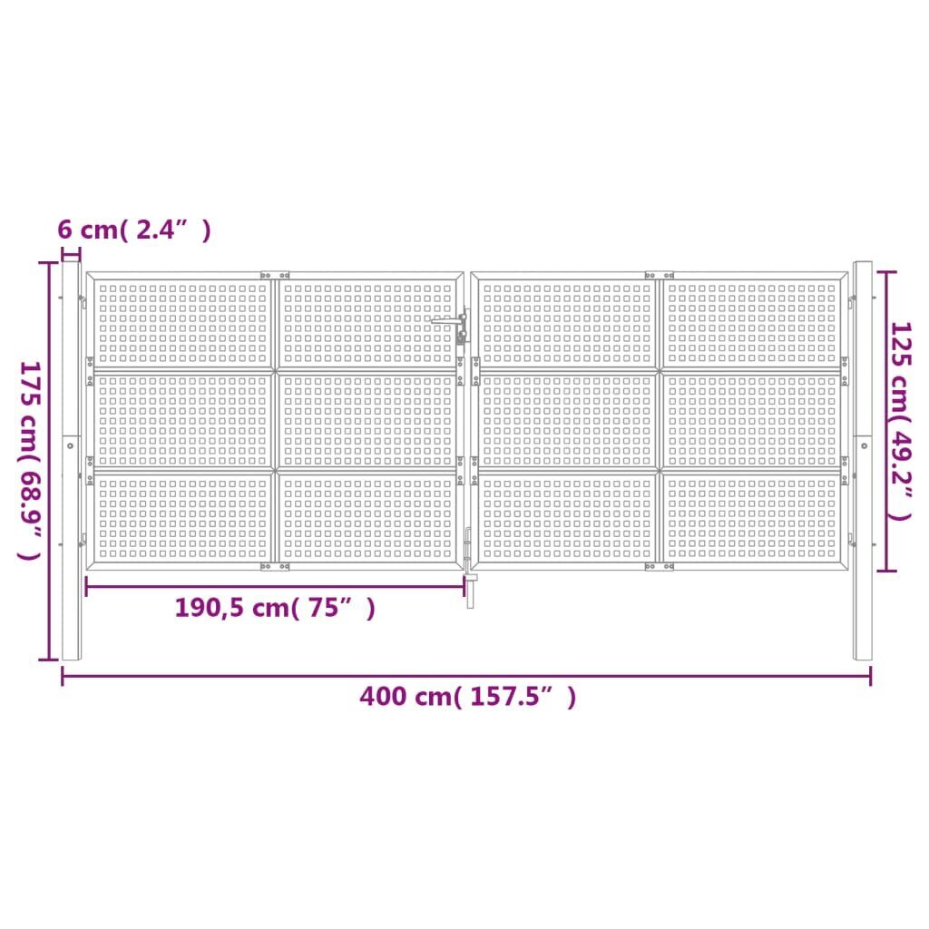 vidaXL aiavärav, antratsiithall, 400 x 175 cm, teras цена и информация | Aiad ja tarvikud | kaup24.ee