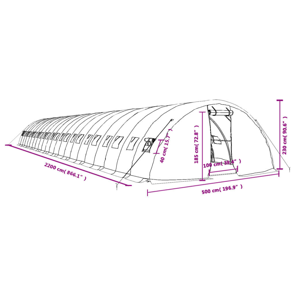 vidaXL kasvuhoone terasraamiga, roheline, 110 m², 22x5x2,3 m цена и информация | Kasvuhooned | kaup24.ee