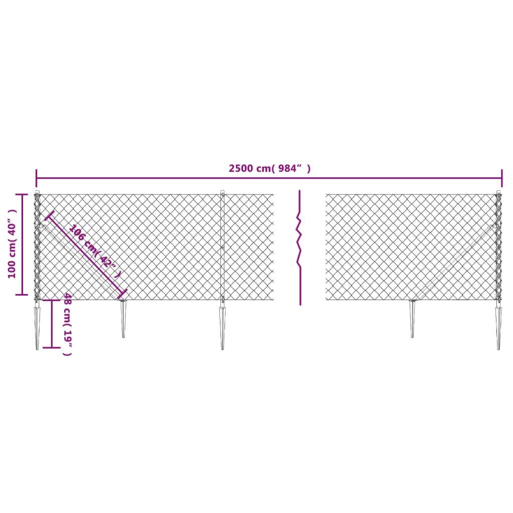 vidaXL võrkaed vaiadega, hõbedane, 1 x 25 m hind ja info | Aiad ja tarvikud | kaup24.ee