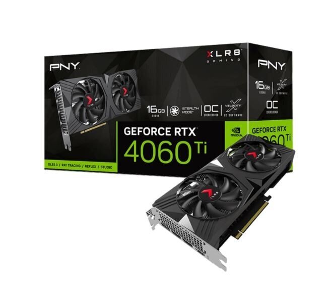 Pny GeForce Rtx 4060 Ti 16Gb Xlr8 Gaming Verto Overclocked Dual Fan Dlss 3 (VCG4060T16DFXPB1-O) цена и информация | Videokaardid (GPU) | kaup24.ee