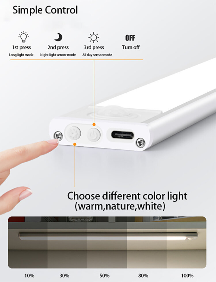 Magnetiline laetav LED-lamp liikumisanduriga (40 cm) hind ja info | Süvistatavad ja LED valgustid | kaup24.ee