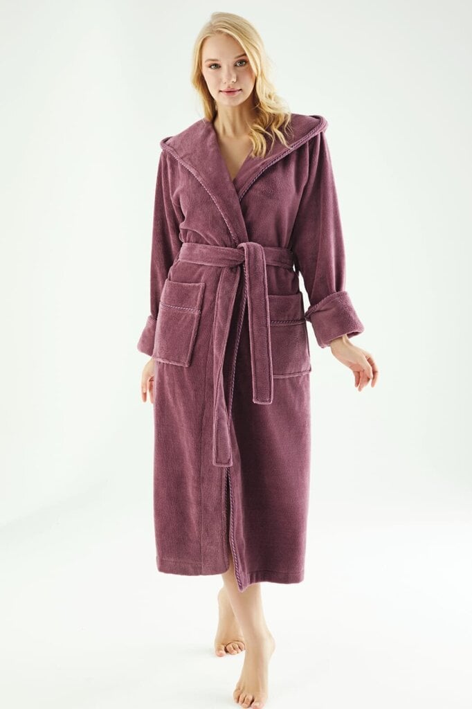 Puuvillane hommikumantel kapuutsiga PH-6890, kirss hind ja info | Naiste hommikumantlid | kaup24.ee