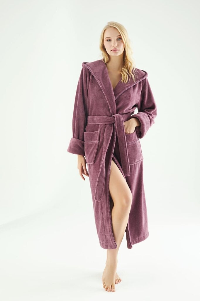 Puuvillane hommikumantel kapuutsiga PH-6890, kirss hind ja info | Naiste hommikumantlid | kaup24.ee