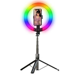 Selfie Stick - eemaldatava bluetooth-puldi, statiivi ja rõngaslambiga RGB - P100-RGB, must цена и информация | Моноподы для селфи («Selfie sticks») | kaup24.ee