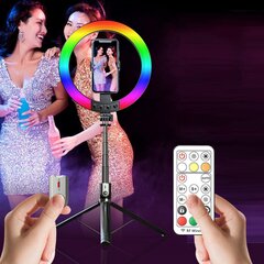 Selfie Stick - eemaldatava bluetooth-puldi, statiivi ja rõngaslambiga RGB - P100-RGB, must hind ja info | Selfie sticks | kaup24.ee