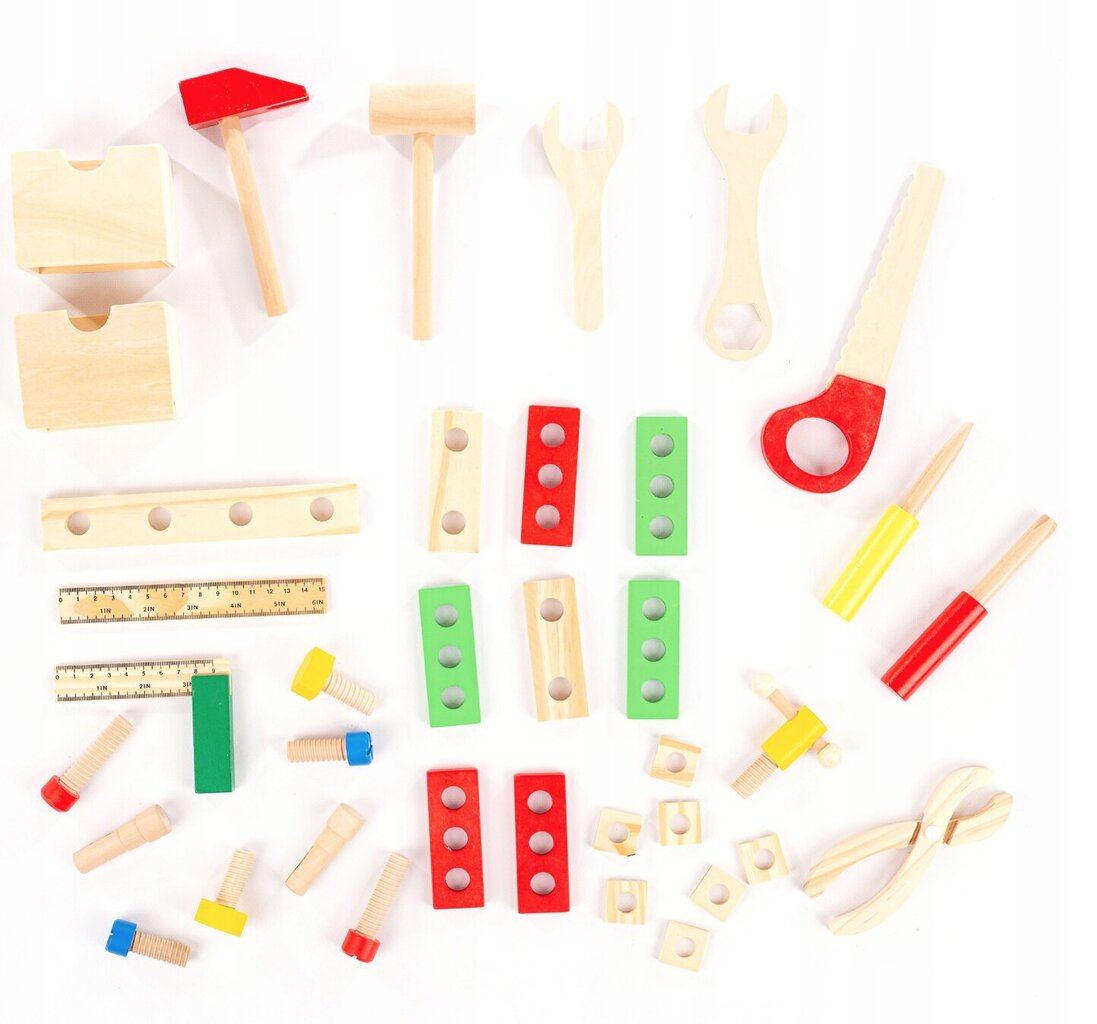 Laste puidust tööriistakast, 38 tk hind ja info | Poiste mänguasjad | kaup24.ee