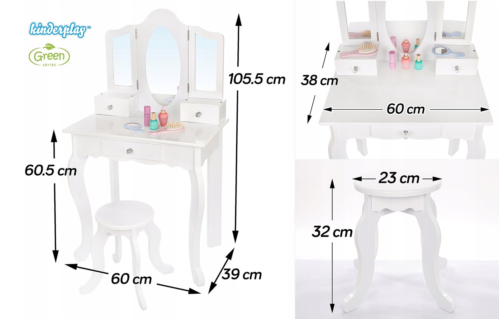 Laste kosmeetikalaud toolide ja tarvikutega, valge hind ja info | Tüdrukute mänguasjad | kaup24.ee