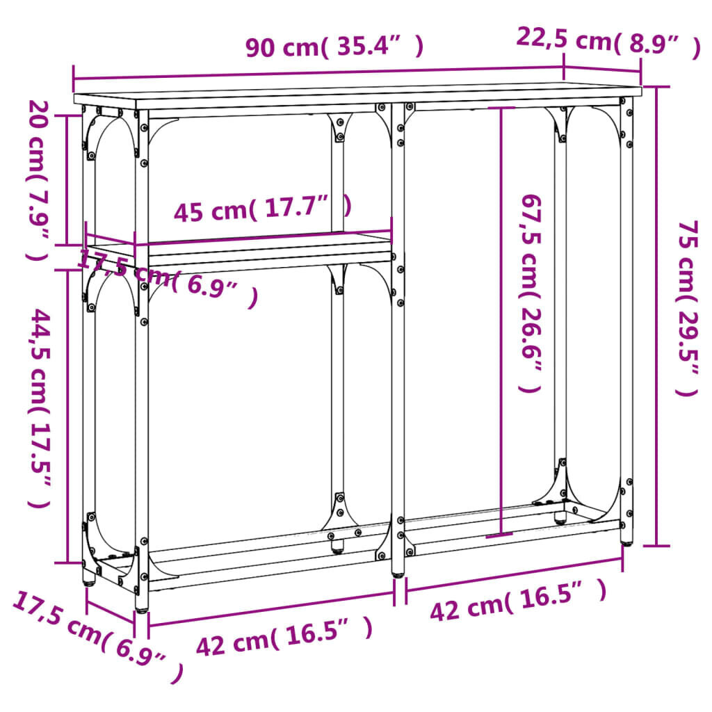 vidaXL konsoollaud, pruun tamm, 90x22,5x75 cm, tehispuit hind ja info | Konsoollauad | kaup24.ee