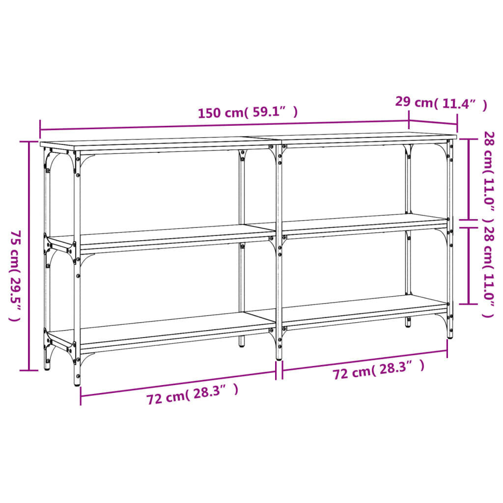 vidaXL konsoollaud, pruun tamm, 150x29x75 cm, tehispuit hind ja info | Konsoollauad | kaup24.ee