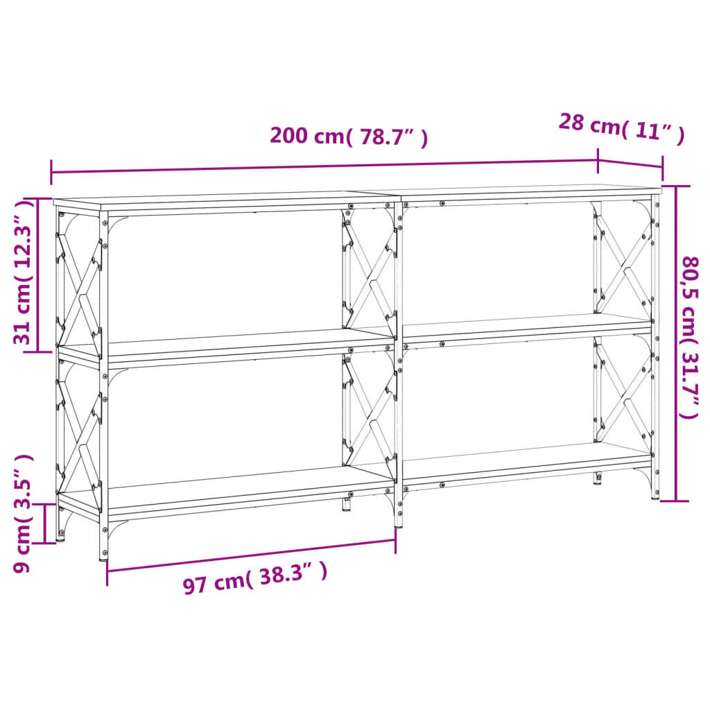 vidaXL konsoollaud, Sonoma tamm, 200 x 28 x 80,5 cm, tehispuit hind ja info | Konsoollauad | kaup24.ee